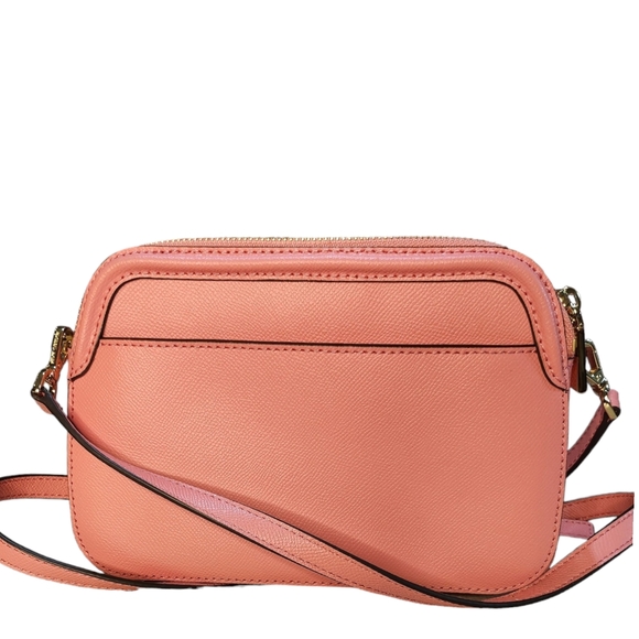 Michael Kors Houston Leather Double Zipper Crossbody Handbag In Grapefruit - Picture 6 of 13